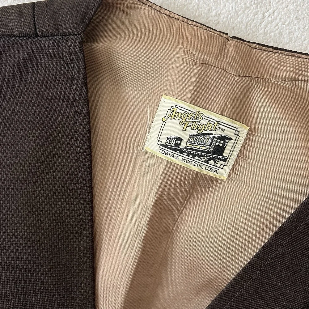 Angels Flight 70s Vintage Brown Suit Vest Size 34 USA Disco Waistcoat